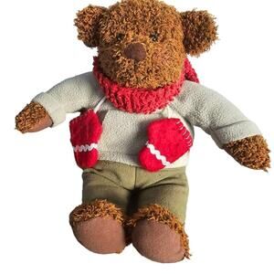 Vintage Teddy Bear 2002 Winter 13"  Hallmark Stuffed Animal Scarf Mittens Plush